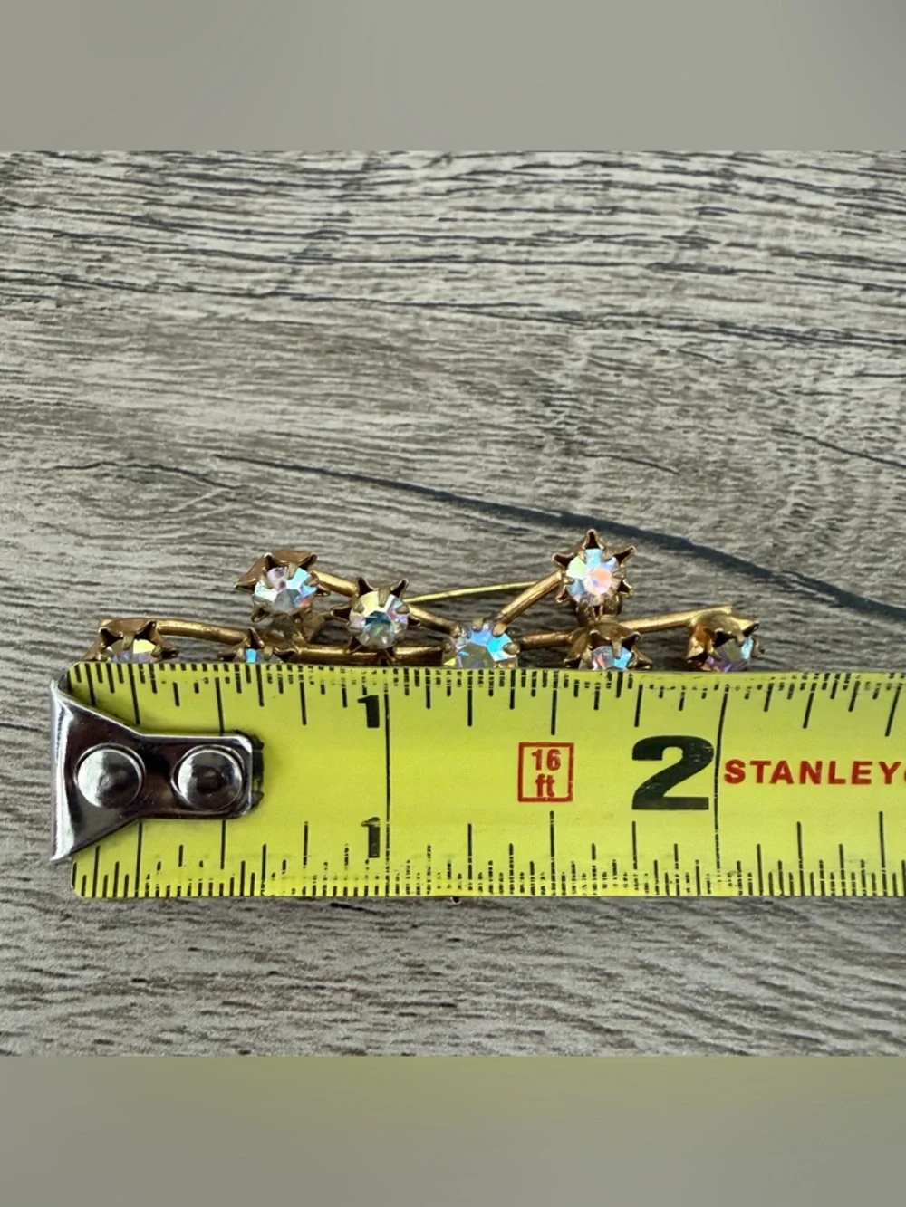 Austria Signed Crystal Aurora Borealis Starburst Firework Brooch Gold Tone AS IS